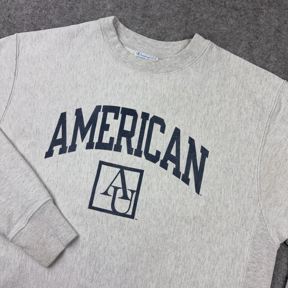 VTG Champion Reverse Weave Sweatshirt Mens M Gray American University AU DC Crew